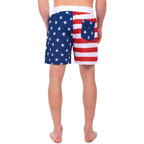 Tipsy Elves Men's Patriotic USA American Flag Swim Trunks: Small Red - Picture 2 of 4